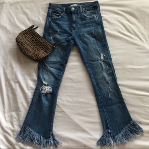 Zara Frayed + Flared Crop Denim